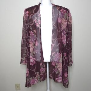 ​Vintage Jeffrey & Dara Sheer Floral Duster Cardigan 12 L/XL Burgundy Whimsigoth